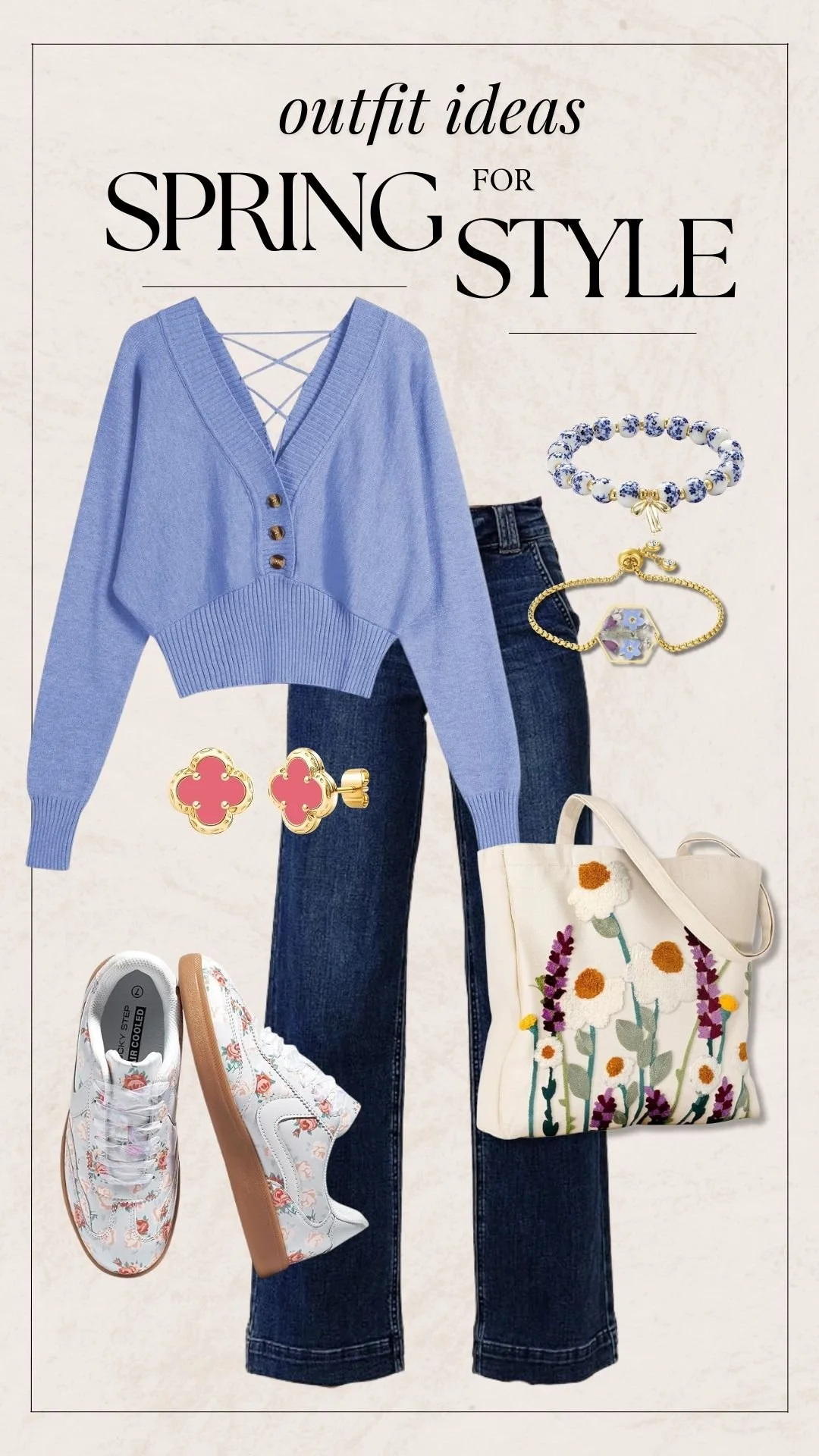 Casual Spring Outfit Ideas 2026: Floral Sneakers, Cropped Sweater & More 2